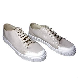 ASOS Design Italian Dismiss Lace Up Lug Trim Chunky Sneakers Glossy Beige Tan 7